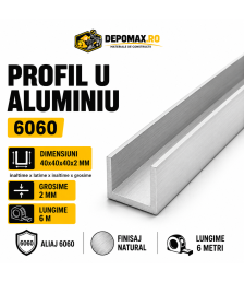 Profil U aluminiu 40 x 40 x 40 x 2 mm, 6 metri